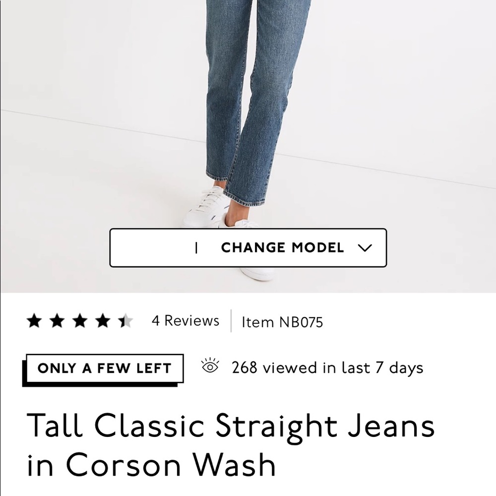 Madewell Classic Straight Jeans in Corson Wash- Size 30 Tall